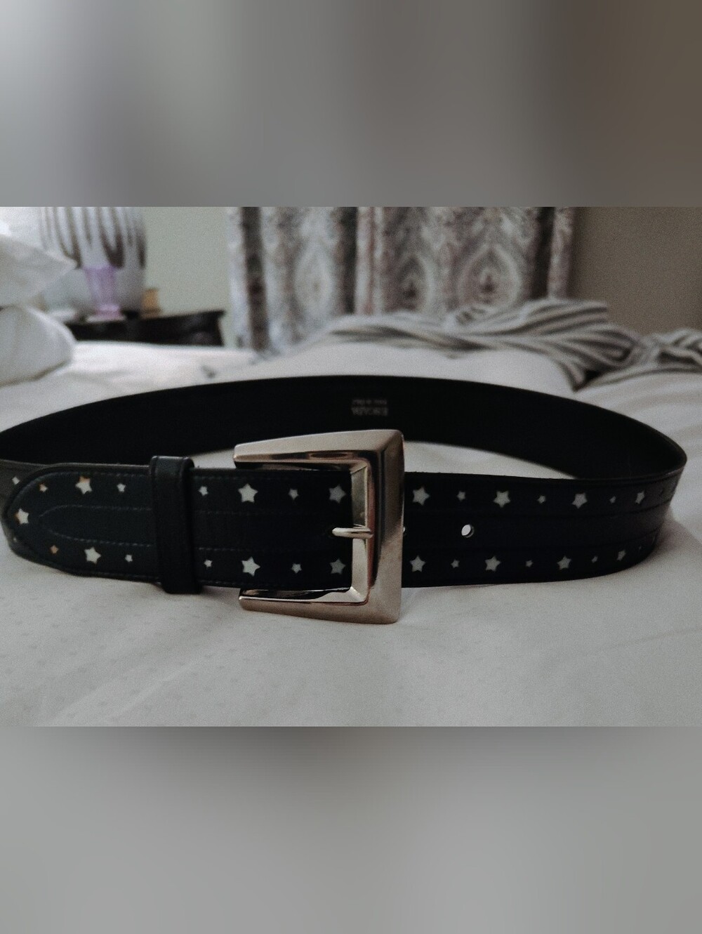 Escada Women's  Navy Leather Belt with Silver Star Studs. Excellent Condition.